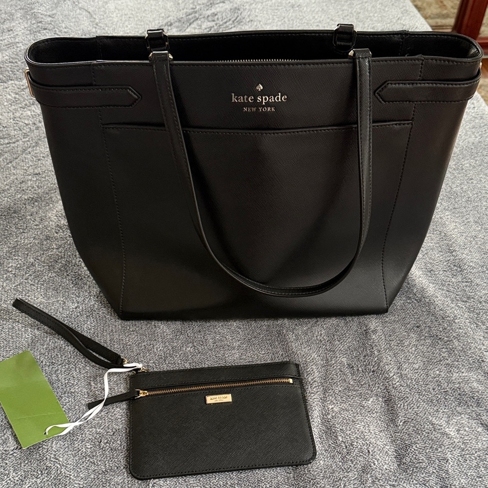 Kate Spade Black Leather Tote with Wristlet